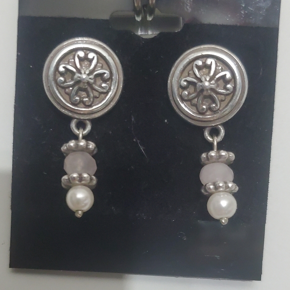 Brighton Vintage dangling rose quartz and pearl pierced Earrings - Picture 3 of 9